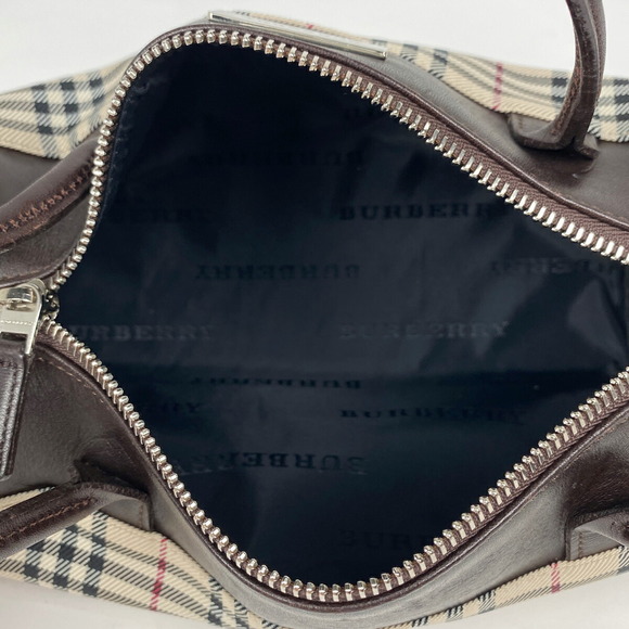 Burberry Plaid Logo Cylinder Handbag Beige Brown - Picture 6 of 6